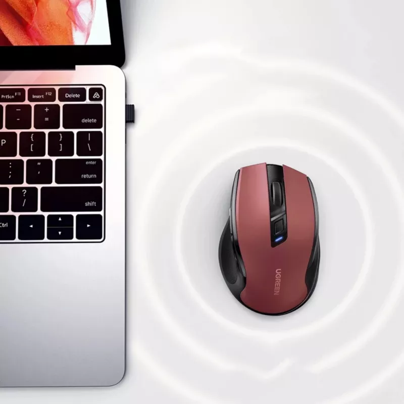 UGREEN MU006 Bezvadu optiskā pele 2.4GHz / Bluetooth 5.0 4000 DPI - Sarkana
