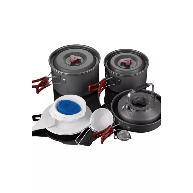 FIREMAPLE Cookware Set FMC-209 - 9 daļu kempinga gatavošanas komplekts ar nepiedegošu cepamo pannu, katliem, bļodām un sieta somu