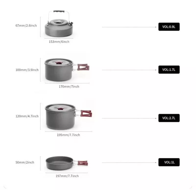 FIREMAPLE Cookware Set FMC-209 - 9 daļu kempinga gatavošanas komplekts ar nepiedegošu cepamo pannu, katliem, bļodām un sieta somu