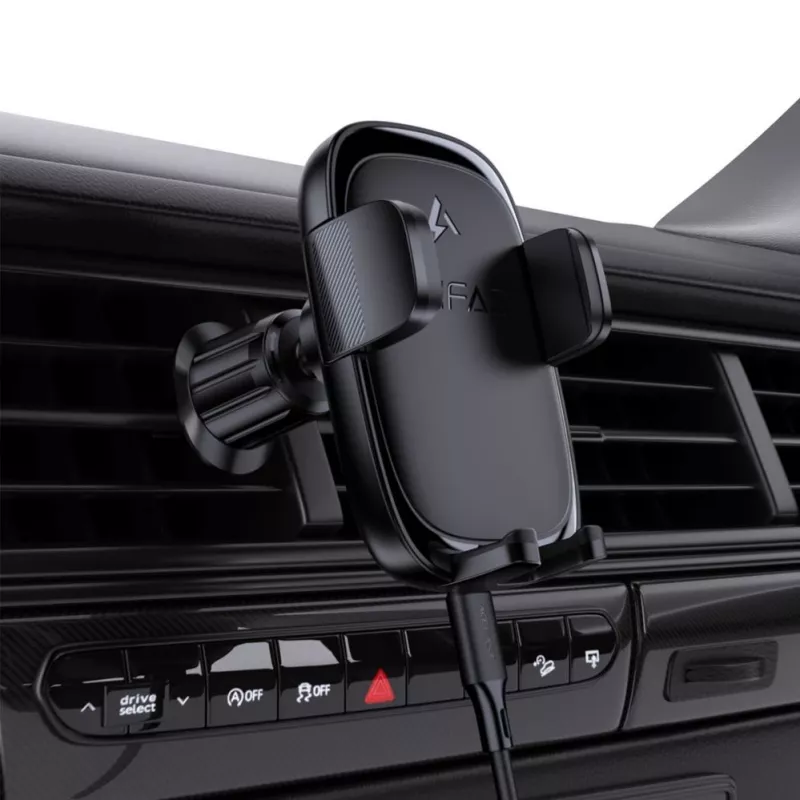 Acefast D48 Auto ventilācijas stiprinājums ar bezvadu lādētāju Melns