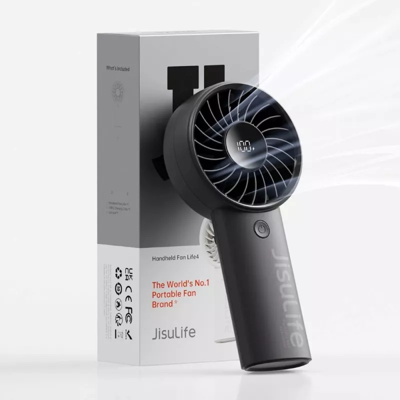 JISULIFE Handheld Fan 4 Black - Pārnēsājams USB uzlādējams mini ventilators ar 3 ātrumiem, salokāms dizains