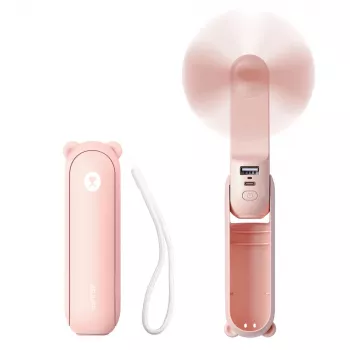 Jisulife Life8 Rokas Ventilators Pārnēsājams USB Ventilators ar Power Bank 2000mAh un Lukturīti - Rozā
