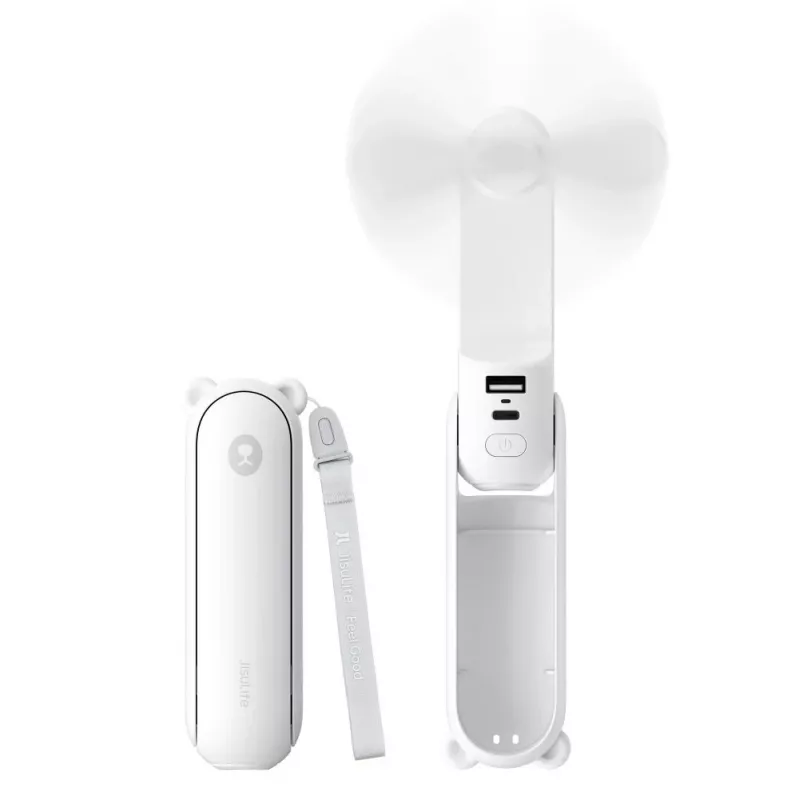 JISULIFE Handheld Fan 8 White Portable USB Fan with Power Bank 2000mAh and Flashlight