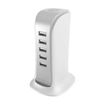 Dudao 5x USB lādētājs ar iebūvētu ES strāvas kabeli balts (A5EU)