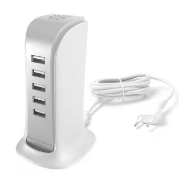 Dudao 5x USB lādētājs ar iebūvētu ES strāvas kabeli balts (A5EU)
