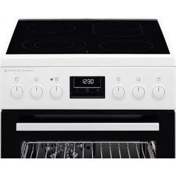 AEG CCB56491BW Brīvi stāvoša elektriskā plīts ar keramikas plīts virsmu, 73L ventilācijas cepeškrāsns un 39L parastā cepeškrāsns, balta