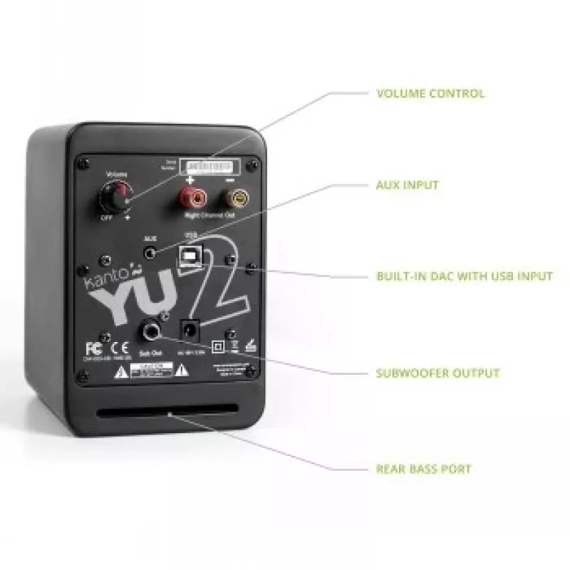 Kanto Audio YU2MB-CG 3-Driver Powered Speakers with USB DAC and 3.5mm AUX - Matte Black (Incl. Type C & G Power Cords)