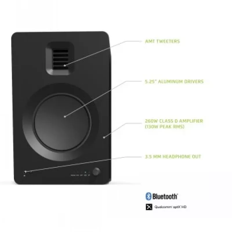 KANTO AUDIO TUKMB-FG Premium Powered Speaker ar austiņu izeju, USB DAC, iebūvētu fono priekšpastiprinātāju, Bluetooth, matēti melns (iekļauti F un G tipa strāvas kabeļi)