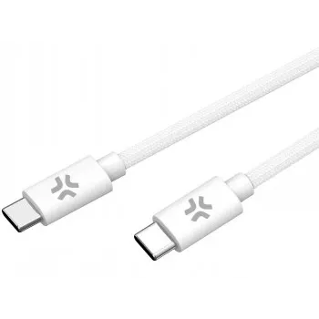 CELLY USBCUSBCCOTT - USB-C uz USB-C kokvilnas pīts kabelis balts (Power Delivery)