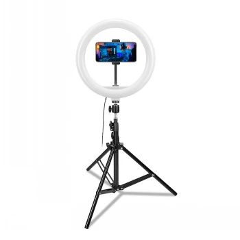 CELLY Ring Professional Statīvs ar Gaismu - 160cm, 10 collu LED gredzenveida gaisma, USB barošana, Melns