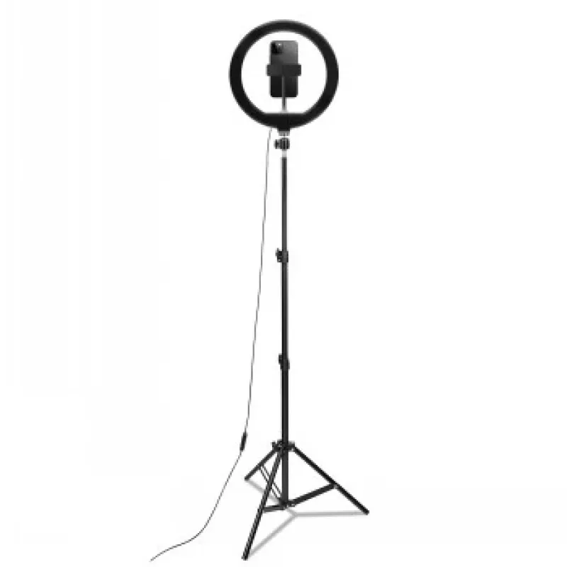 CELLY Ring Professional Statīvs ar Gaismu - 160cm, 10 collu LED gredzenveida gaisma, USB barošana, Melns