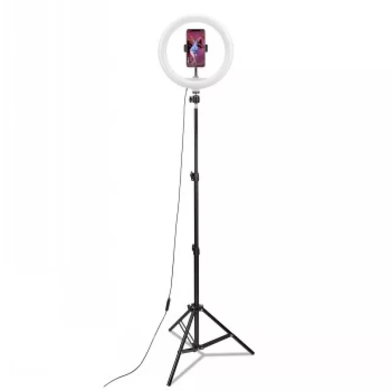 CELLY Ring Professional Statīvs ar Gaismu - 160cm, 10 collu LED gredzenveida gaisma, USB barošana, Melns