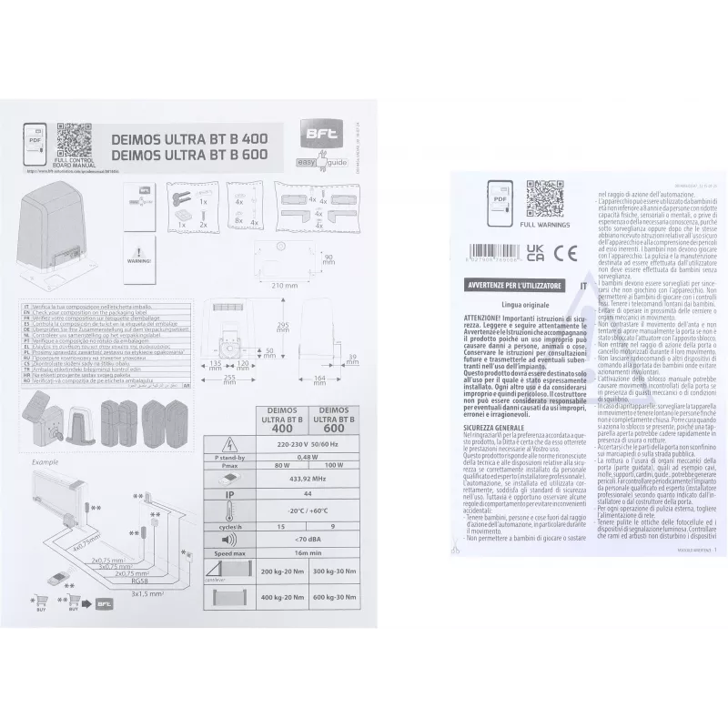 BFT DEIMOS ULTRA BT B400 EE KIT Sliding Gate Opener for 400 kg Gates
