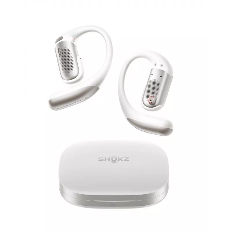 Shokz OpenFit Pro White - Atvērtās auss patiesi bezvadu austiņas ar DirectPitch tehnoloģiju, Bluetooth 5.3, IP54, 28h akumulators