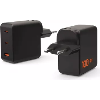 UAG SRGE Charger 100W GaN sienas lādētājs ar 2x USB-C un 1x USB-A, EU/UK/US kontaktdakšām (melns)