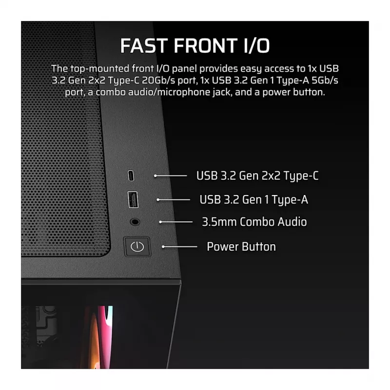 Corsair 280X RS-R ARGB Micro-ATX PC korpuss, rūdīts stikls, melns, 3x LL120 RGB ventilatori