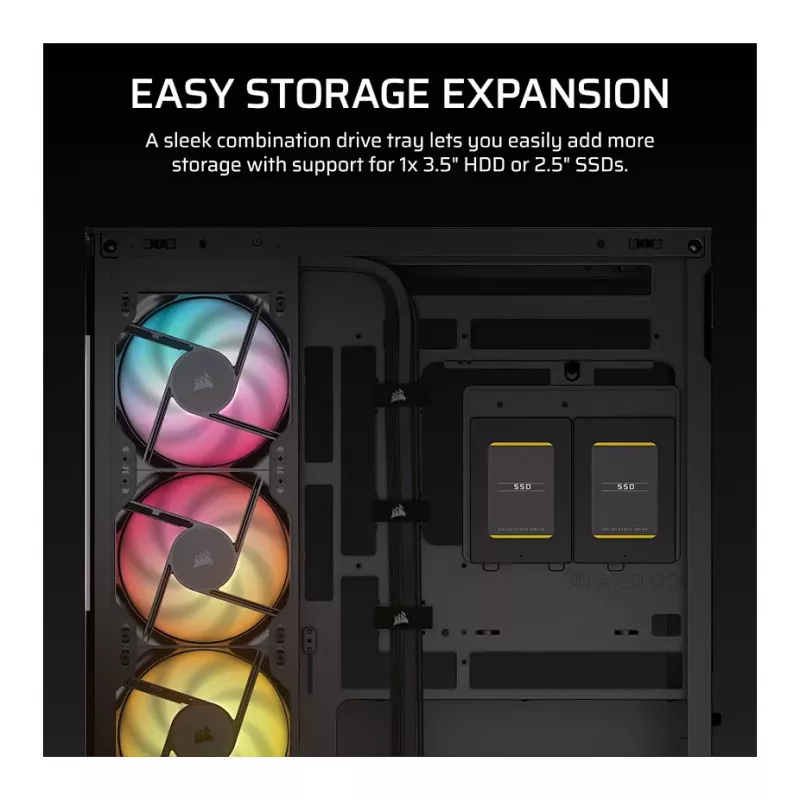 Corsair 280X RS-R ARGB Micro-ATX PC korpuss, rūdīts stikls, melns, 3x LL120 RGB ventilatori