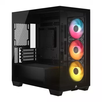 Corsair 280X RS-R ARGB Micro-ATX PC korpuss, rūdīts stikls, melns, 3x LL120 RGB ventilatori