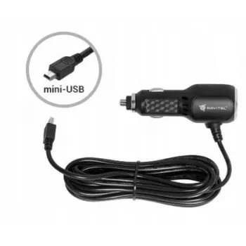 NAVITEL Mini-USB Auto lādētājs cigarešu šķiltavu ligzdai, 12V/24V, 2A, 10W, 1.2m kabelis, melns