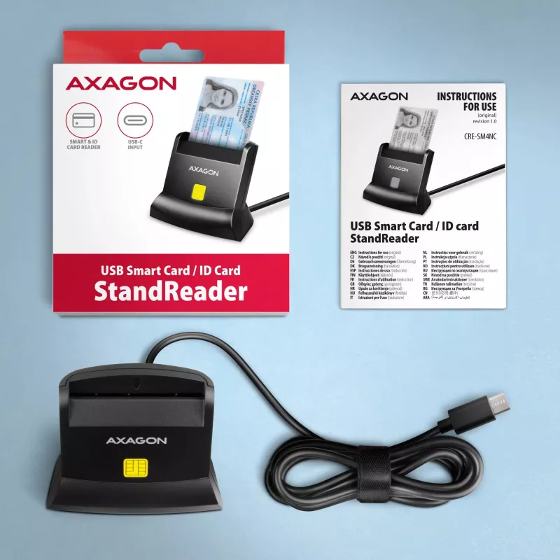 AXAGON CRE-SM4NC USB-C Smart Card Stand Reader - Melns