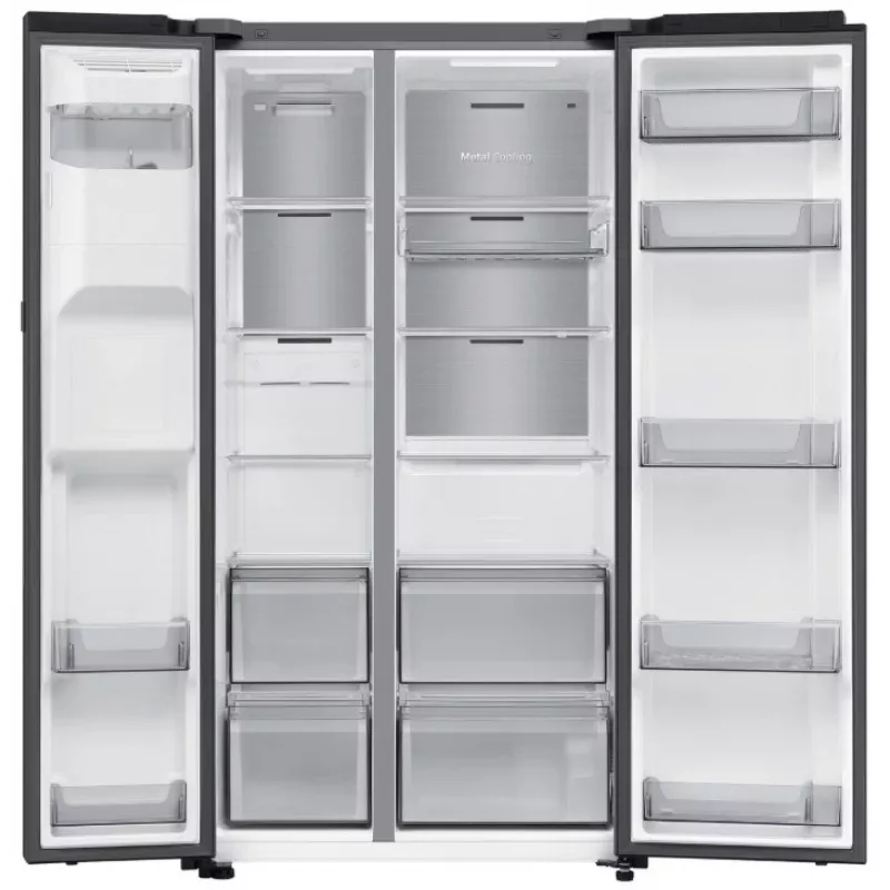 Samsung RS80F64KEFEO Amerikāņu stila ledusskapis ar saldētavu, 615L, Total No Frost, ūdens un ledus dozators ar pieslēgumu, Refined Steel