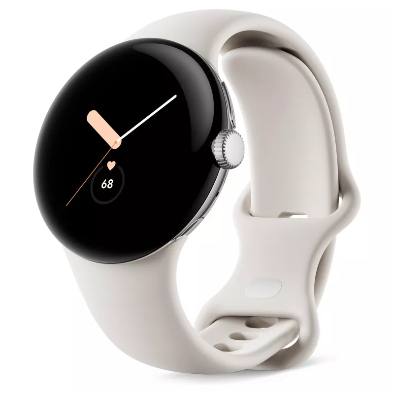 Google Pixel Watch Polished Silver Stainless Steel 41mm Chalk Active Band