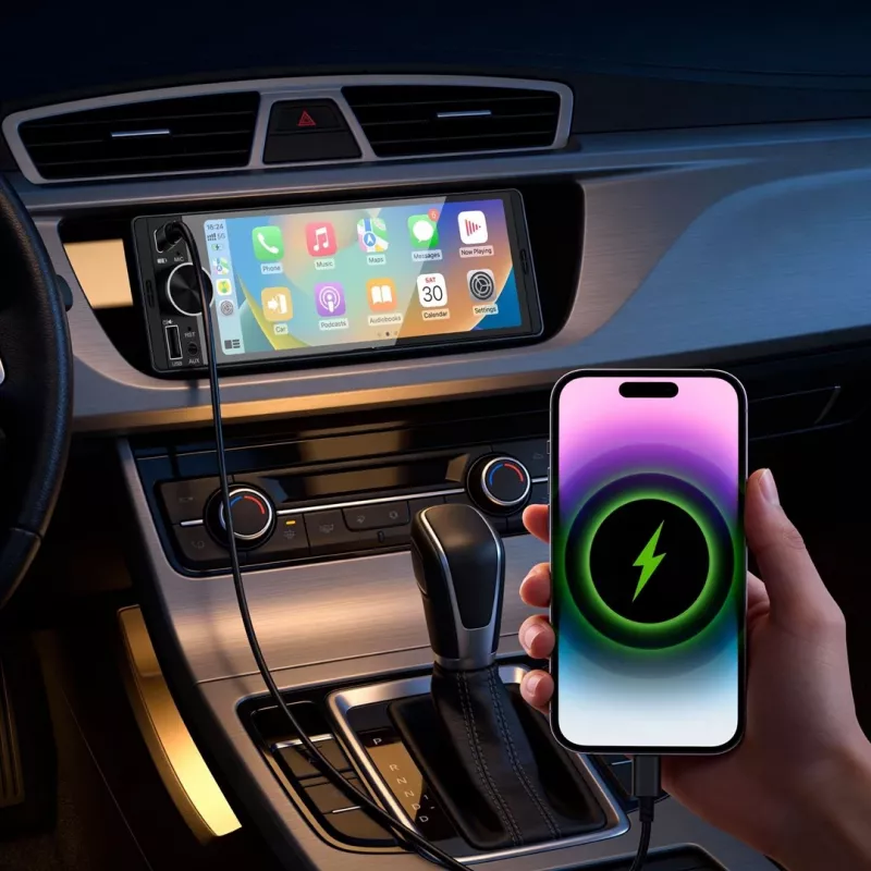 KRUGER & MATZ KM2016 1DIN Auto radio ar Apple CarPlay un Android Auto, 7 collu LCD skārienekrāns, Bluetooth 5.0, FM/AM uztvērējs, 4x45W