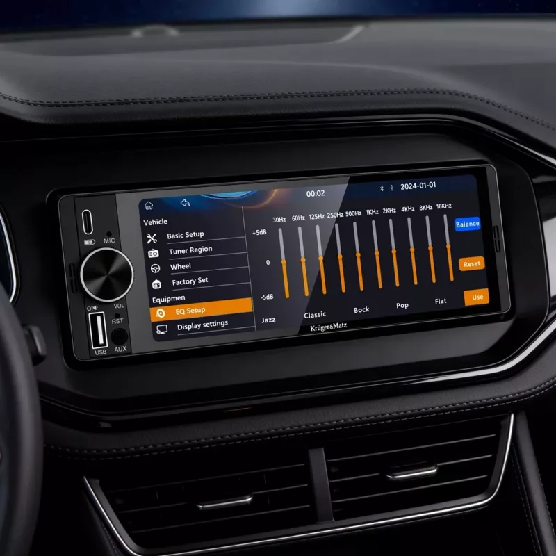 KRUGER & MATZ KM2016 1DIN Auto radio ar Apple CarPlay un Android Auto, 7 collu LCD skārienekrāns, Bluetooth 5.0, FM/AM uztvērējs, 4x45W