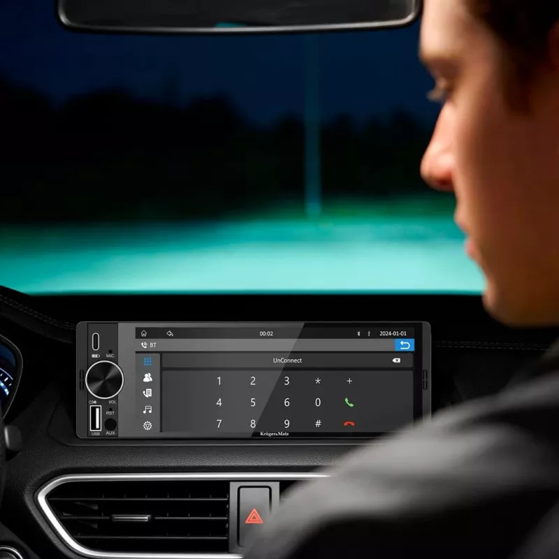 KRUGER & MATZ KM2016 1DIN Auto radio ar Apple CarPlay un Android Auto, 7 collu LCD skārienekrāns, Bluetooth 5.0, FM/AM uztvērējs, 4x45W