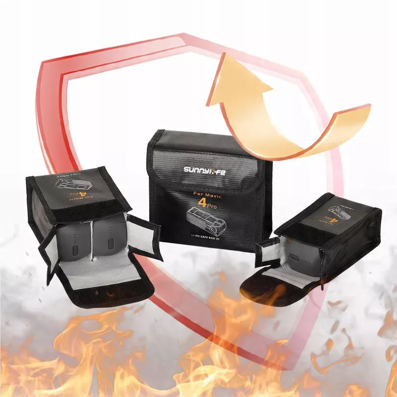 SUNNYLIFE Ugunsdrošs Akumulatoru Uzglabāšanas Somas 3x DJI Mavic 4 Pro Akumulatoriem - Melna