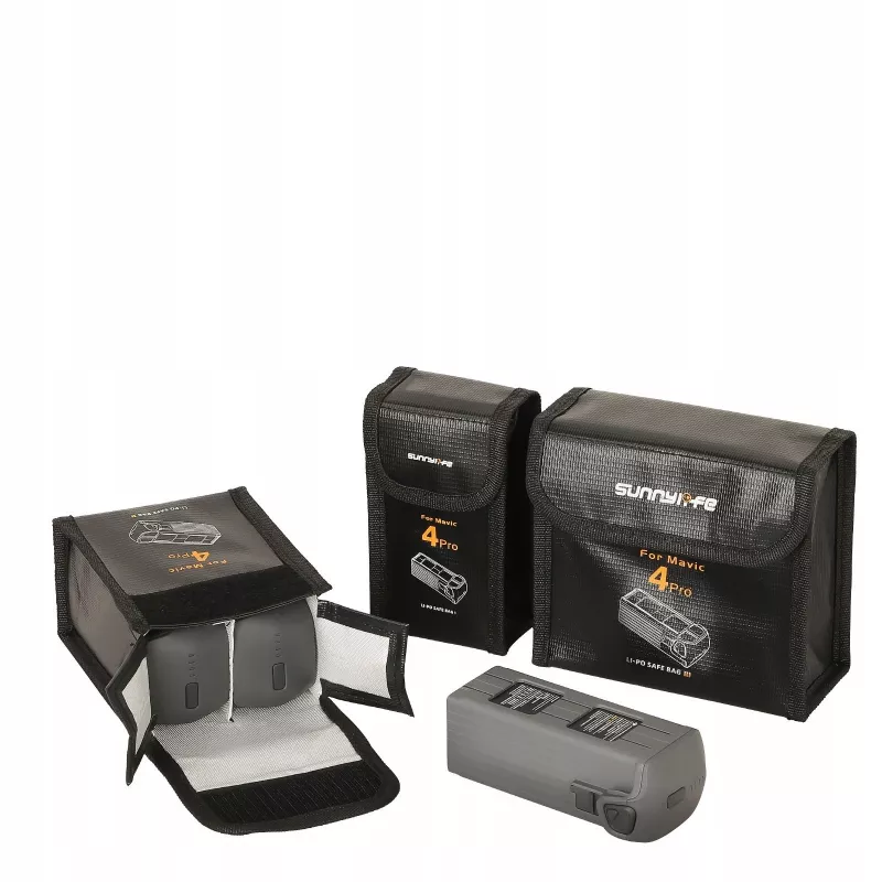 SUNNYLIFE Ugunsdrošs Akumulatoru Uzglabāšanas Somas 3x DJI Mavic 4 Pro Akumulatoriem - Melna