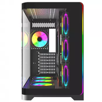 Rampage LYRON Mid Tower Gaming PC Case, 7x ARGB PWM Fans, Tempered Glass, Black