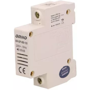 ORNO OR-DP-SB-133 Vadu durvju zvans, DIN sliede 1 modulis, 230V AC, 85 dB, balts/pelēks