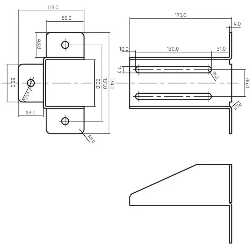 PSG Support Bracket 60.013.7016 for Drive-On Roller / Ramp Holder Anthracite Grey (RAL 7016)