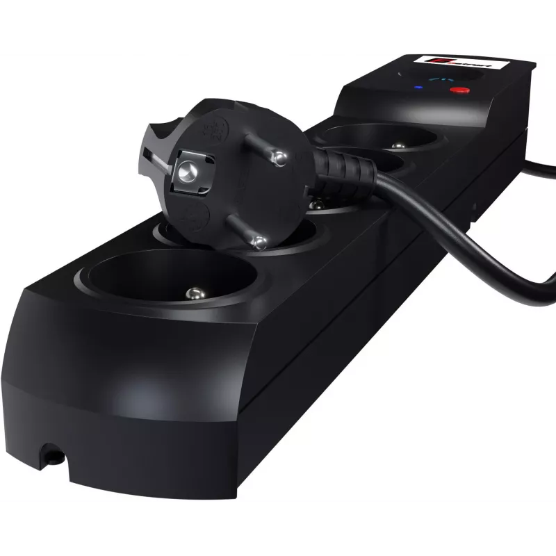 Getfort 5P 1.5m Black Surge Protected Power Strip