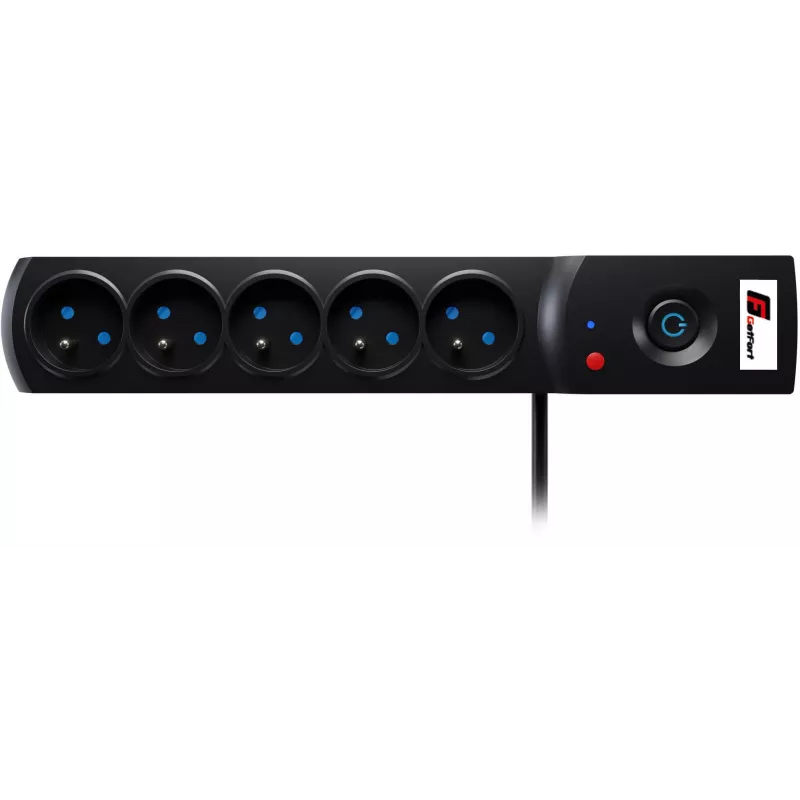 Getfort 5P 1.5m Black Surge Protected Power Strip