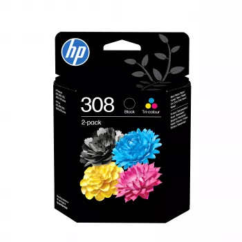 HP 308 Melna/Trīskrāsu oriģinālā tintes kasetne komplekts 2 gab.