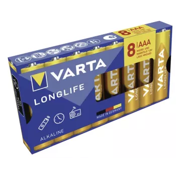 VARTA Longlife AAA LR03 Micro sārma baterijas, 8 gab., 1,5 V, blistera iepakojums