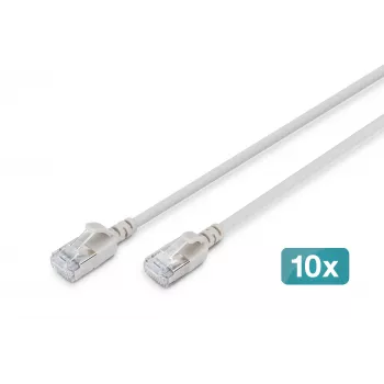 DIGITUS CAT 6A F/FTP plānais vadu kabelis, 0,5 m, pelēks, 10 iepakojumā