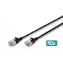 DIGITUS CAT 6A F-FTP plānais savienojuma kabelis, 0,5 m, melns, 10 iepakojumā, LSZH, 10Gbps, RJ45