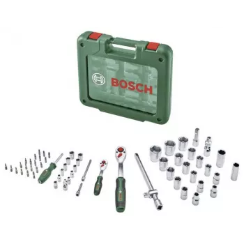 Bosch 60 daļu 1/4 inch un 1/2 inch sprūdrata un uzgriežņu atslēgu komplekts ar maciņu, maksimālais griezes moments 768 Nm