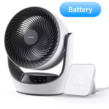 SwitchBot ar bateriju darbināms viedais cirkulācijas ventilators ar 100 ātrumiem, 90° horizontālu un 100° vertikālu šūpošanos, Bluetooth un Wi-Fi (nepieciešams centrmezgls), balts