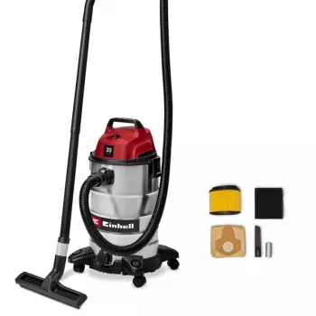 Einhell TC-VC 3055 S 30 L slapjās un sausās tīrīšanas cilindra putekļsūcējs, 950 W, nerūsējošā tērauda tvertne, pūšanas funkcija