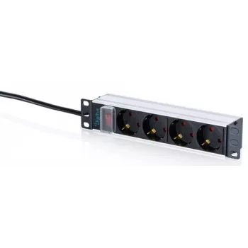 DIGITUS 10 inch Alumīnija PDU strāvas sadales bloks, 4 Schuko kontaktligzdas, 16A, 1,5m kabelis, melns