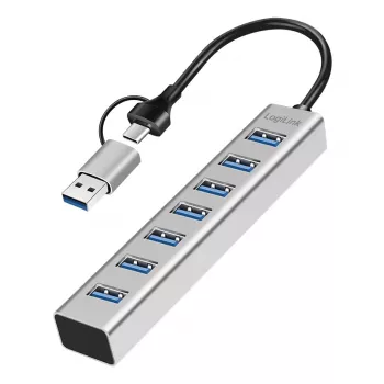 LogiLink USB 3.0 Hub 7x USB-A 2-in-1 savienojuma kabelis Sudraba