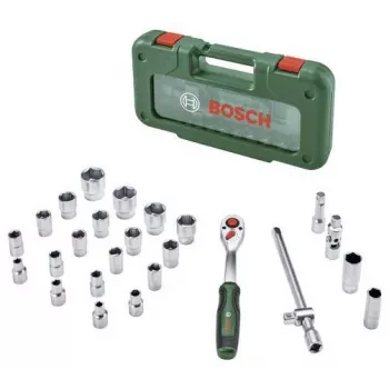 Bosch 1/2 inch sprūdrata un uzgriežņu atslēgu komplekts, 26 daļas, maksimālais griezes moments 768 Nm, zaļš futrālis