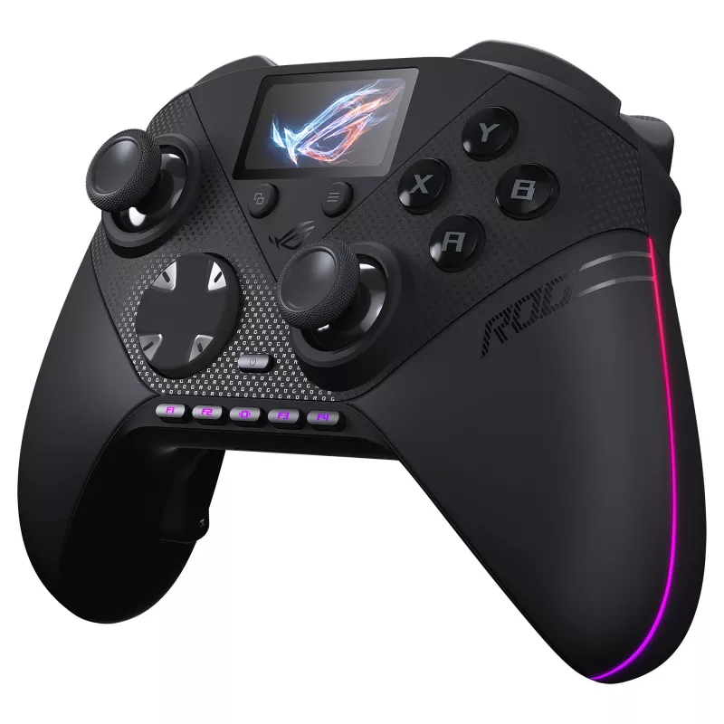 ASUS ROG Raikiri II Pro PC spēļu kontrolieris - trīs režīmi (USB-C, 2.4GHz RF, Bluetooth 5.0), OLED displejs, 4 programmējamas lāpstiņas, ESS DAC, melns