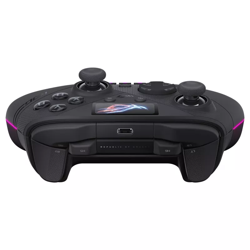 ASUS ROG Raikiri II Pro PC spēļu kontrolieris - trīs režīmi (USB-C, 2.4GHz RF, Bluetooth 5.0), OLED displejs, 4 programmējamas lāpstiņas, ESS DAC, melns