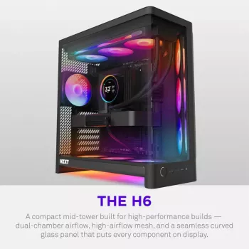 NZXT H6 2026 Mid-Tower Airflow Gaming Case Black Tempered Glass