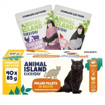 ANIMAL ISLAND Everyday Jauktas garšas mitrā kaķu barība paciņās, 40 x 85 g, pilnvērtīga uzturs pieaugušiem kaķiem